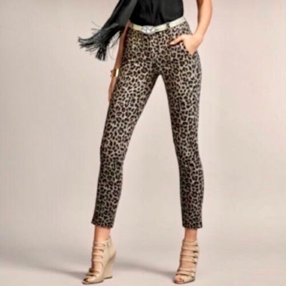 Size 2 CAbi Jungle Trouser in Cheetah Print with Mid Rise and Stretch